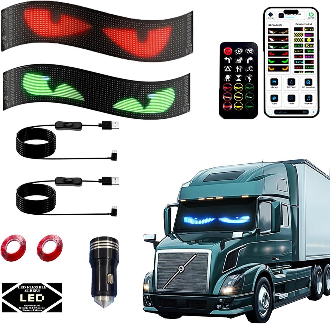 2 Pack 23.6"x4.72" Synchronized LED Devil Eyes Light Sign for Cars, Truck Windshield LED Eyes, Programmable via App/Remote Control, USB-Powered Flexible Panel, Custom Dynamic Patterns