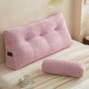 YOUR MOON Wedge Headboard Pillow Twin Size, Triangular Wedge Backrest Pillow with 1 Pack Neck Roll Pillows, Headboard Pillow for Bed,Daybed,and Lounging, Large Bed Bolster Pillows,Pink