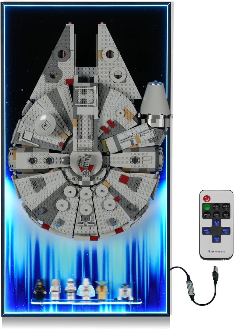 Led Light Display Wallboard Compatible with Lego Star Wars 75257 Millennium Falcon, Upgraded Wall Mounted Display with Remote Control, Adult Collectibles & Ideal Gift for Fans (Board Only)