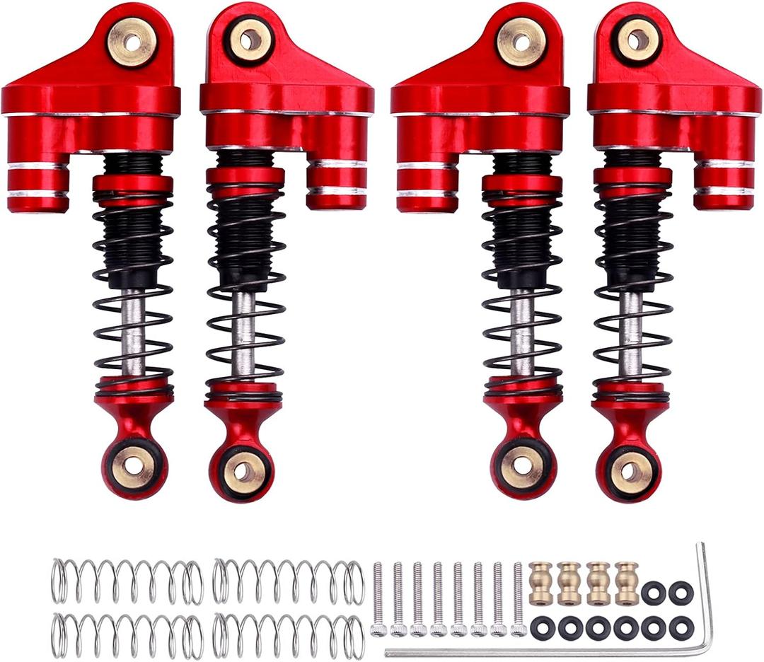 Aluminum 36mm Shocks for SCX24 Gladiator C10 JLU Deadbolt B17 Axial 1/24 RC Crawler Upgrade Parts (4-Pack) (Black & red)