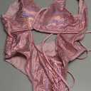 Womens Rave Wear One Piece Bodysuit Snakeskin Print Sexy Leg Rings Swimsuit for Festival Dance Rave Clothing (Small, Shiny Light Pink)