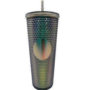 24 Oz Starbucks Tumbler with Lid And Straw Studded Tumbler with Lid And Straw Tumbler Cups, BPA-Free Double-Wall Plastic for Iced Coffee Cups or Water
