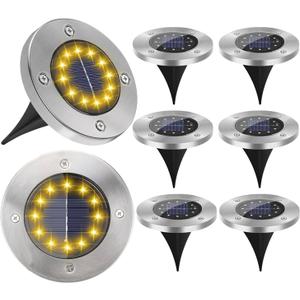Solar Garden Lights Outdoor, 8 Packs Bright Solar Powered Ground Light with Updated 12 LEDs, Waterproof Disk Warm Flat Lights for Garden Patio Yard Deck Lawn Walkway Landscape Decor