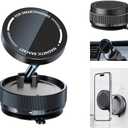 Vacuum Suction Magnetic Car Phone Holder Mount Fit All Phones,Adjustable Phone Holders for Your Car,Mechanical Knob No Need Charging,Metal Ring Stick Outside if Case Non-Magnetic (Black)