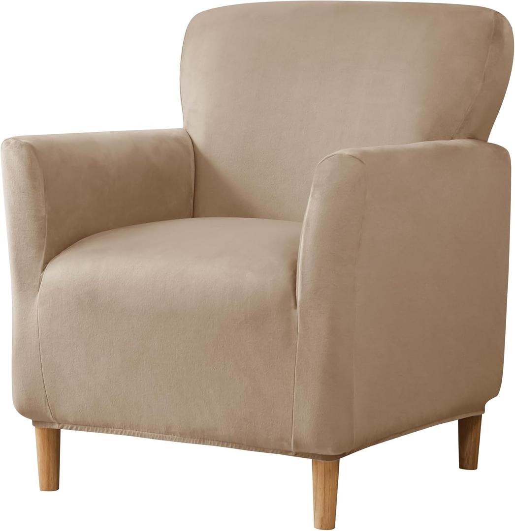 LiveGo Stretch Mid Century Modern Armchair Slipcover 1-Piece Solid Accent Chair Covers with Arms Soft Chair Slipcovers for Living Room Furniture Protector Office Reception