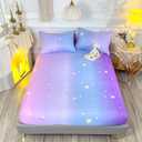 HOSIMA Bed Linen Set, Deep Pocket Queen 61'*81' Microfiber Bed Sheets with 2 Pillowcases, Star Themed Rainbow Glitter Bedding for Girls Room Decor (Color)