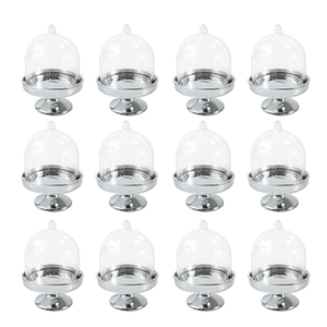 48 TIHOOD Mini Cupcake Stand, Tiny Cake Dome with Clear Plastic For Chocolate, Cheese, Coconut Macaroons, Balls, Candies & More! (Silver)