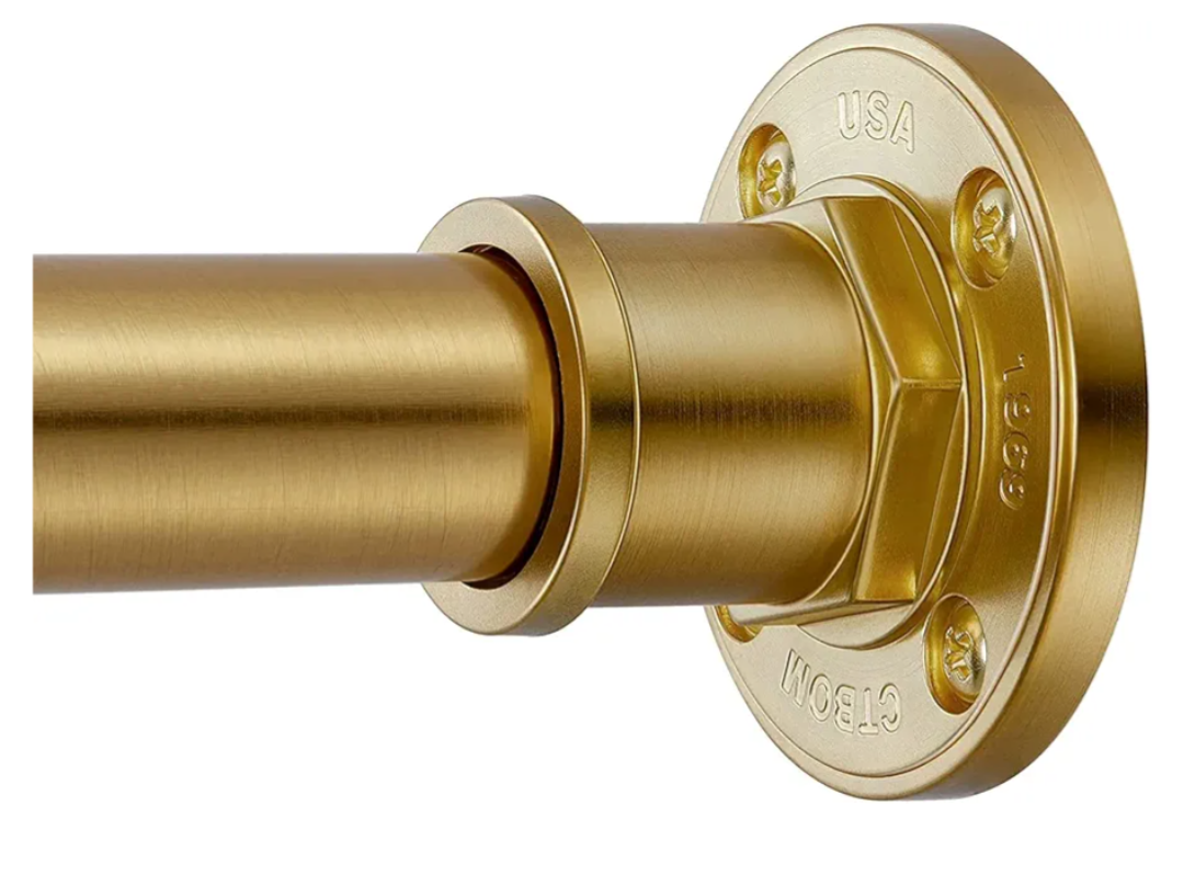 BRIOFOX Industrial Shower Curtain Rod - 2-in-1 Design Tension Curtain Rod - Never Rust Non-Slip 43 to 72 Inch Metal Steel, Gold Window Curtain Rod