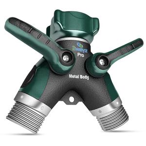 Hose Splitter 2 Way Heavy Duty - 2WAYZ Outdoor Faucet and Garden Hose Splitters - Durable Water Spigot Splitter Y Adapter - All-Metal Water Pipe Connector with Shut-Off Valve - 4" x 4" x 1.5"