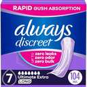Always Discreet Adult Incontinence Pads for Women, Ultimate Extra Absorbency, Long Length, Postpartum Pads, 104 Count (4 Packs of 26)
