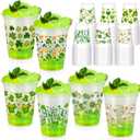 60 Pcs 12 oz St Patrick's Day Shamrock Plastic Cups, Happy St Patrick's Day Green Disposable Clear Cups, Saint Patricks Day Cups Green Lucky Day Irish Birthday Party Cups for Beer Ice Cream Snacks