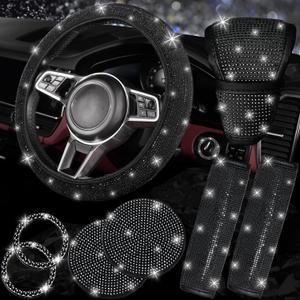 NBTEPEM 8 pcs Bling Car Accessories Set for Women, Steering Wheel Cover, Sparkly Seat Belt Covers, Bling Gear Shift Cover, Universal Fit Most Cars (Black Diamond) NBTEPEM 8 pcs Bling Car Accessories Set for Women, Steering Wheel Cover, Sparkly Seat Belt Covers, Bling Gear Shift Cover, Universal Fit Most Cars (Black Diamond)