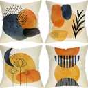 Boho Abstract Modern Art Decorative 18 x 18 Throw Pillow Cover Set of 4, Minimalist Geometric Bohemian Sun Moon Decoration, Botanical Plant Square Pillowcase Cushion Case Sofa Couch Home Decor