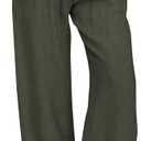 FireSwan Womens Palazzo Pants Casual Drawstring Flowy Pants Wide Leg Summer Beach Linen Trousers with Pockets, Medium 