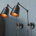 HOXIYA DIMMABLE Swing Arm Plug in Wall Lamps Set of 2, Plug-in Wall Sconce with Dimmer Switch Cord, Matte Black Metal Industrial Reading Light Fixture Wall Mounted for Bedside Bedroom Living Room
