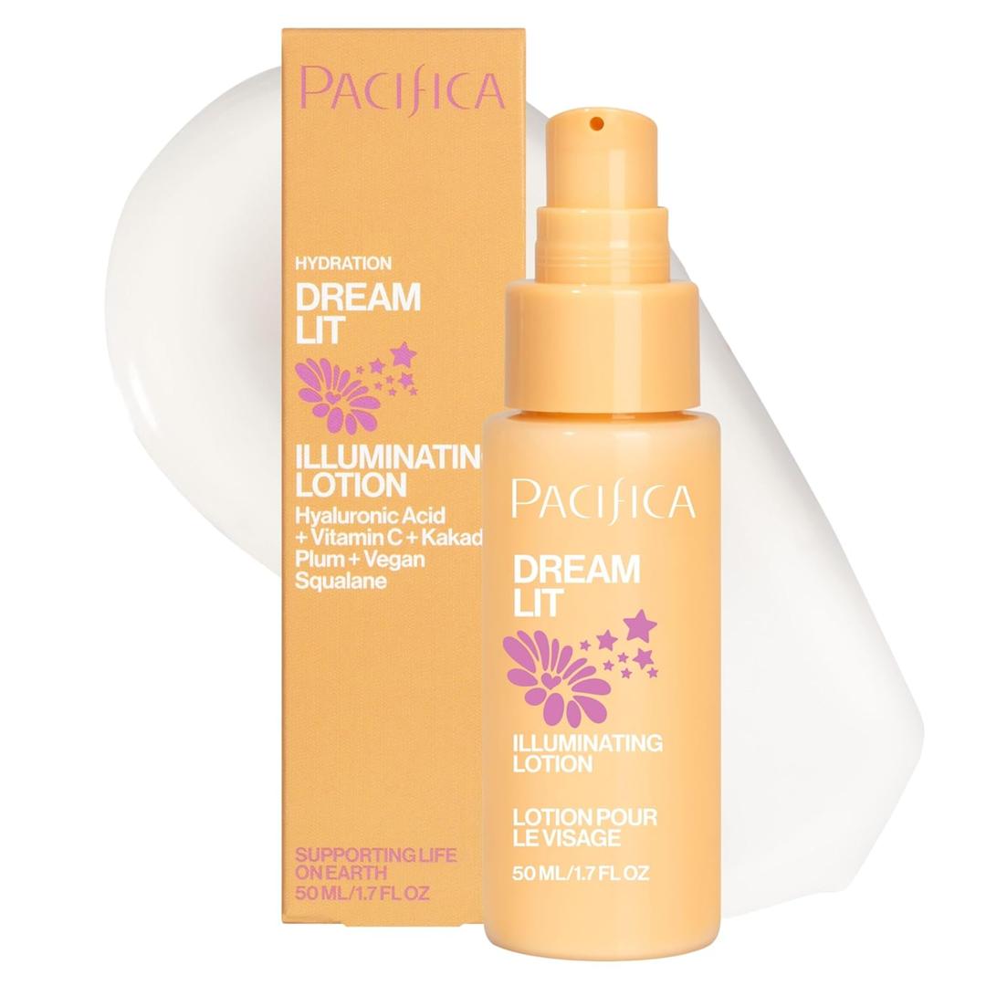 Pacifica Dreamlit Illuminating Facial Lotion  Vitamin C & Niacinamide Brightening Moisturizer for Radiant Glow - Natural Dewy Finish Hydrates & Minimizes Pores - Lightweight Daily Face Cream, Vegan (1.7 Fl Oz (Pack of 1))