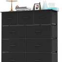 FDW 9-Drawer Fabric Dresser,Sturdy Storage Tower Dresser for Bedroom with Metal Frame,Clothes Organizer Easy-Pull Fabric Bins for Bedroom,Closet,Black