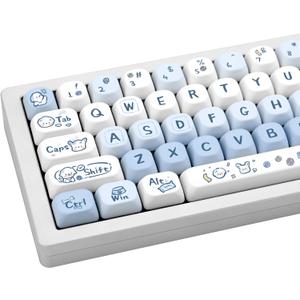 130 Keys Cute Puppy Key Caps, Blue and White PBT Keycaps Kawaii MOA Profile Key Caps, Five-Sided Dye-Sub Custom Keycaps for Mechanical Keyboard