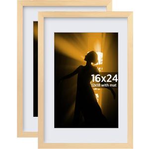 Egofine 16x24 Picture Frame Set of 2 Made of Solid Wood Covered by Plexiglass, Table Top Display and Wall Mounting Photo Frame, Natural Wood