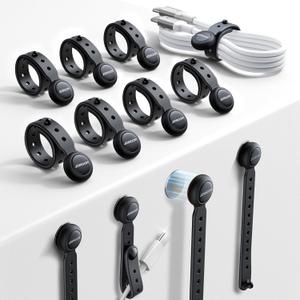 2025 Upgraded Magnetic Cable Ties with Magnets for Bundling & Cable Management JOYROOM Reusable Silicone Cord Ties Multi-Purpose Cord Organizer Clips for Home, Office & Travel (5-Pack,Black)