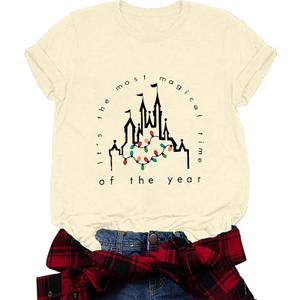 Merry Christmas Shirt Women Magical Christmas T-Shirt Christmas Lights tee Family Holiday Vacation Tops XL