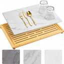 24"x16" Large Stone Drying Mat with Bamboo Rack, Beige