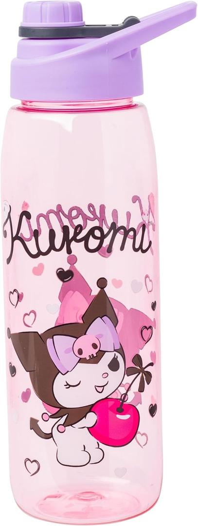 Silver Buffalo Sanrio Hello Kitty and Friends Kuromi Cherry Hearts Water Bottle with Screw-On Lid, 28 Ounces