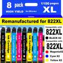 PayForLess for 822XL Remanufactured for Epson 822XL Ink Cartridges for 822 XL T822 Workforce Pro WF-3820 WF-3823 WF-4820 WF-4830 WF-4833 WF-4834 Printer 2 Black 2 Cyan 2 Magenta 2 Yellow 8 Pack