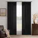 Extra Long Black Linen Curtains 120 Inches Long Modern Neutral Curtain 10 Foot Light Filtering Semi Sheer Back Tab Pinch Pleat Curtain for Tall Ceiling Living Room 2 Panels 50 by 120 Inch Length