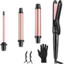 4 in 1 Curling Iron with Interchangeable Ceramic Barrels (0.35"-1.25"), Curling Wand Set with Flat Iron Hair Straightener, Dual Voltage Hair Curler, 2 Temps Fast Heat Hair Waver Curler (Gold)