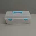 ArtBin 6937AG Essentials Lift-Out Tray Box, Portable Art & Craft Organizer with Handle and Tray, Clear/Aqua (Aqua Mist Latches)