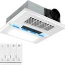 1800W Bathroom Exhaust Fan with Light and Heater, 110 CFM 4-in-1 Ceiling Vent Fan, 1.0 Sone Quiet Operation, 11.2 x 11.2 Ceiling Cutout, 13.8 Grille, 6500K LED Light, Metal Housing, 13.8in