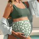 Summer Mae Maternity Bikini Swimsuit Wide Straps Ruched High Waisted Two Piece Bathing Suit Scoop Neck Pregnancy Swimwear (Size 4)