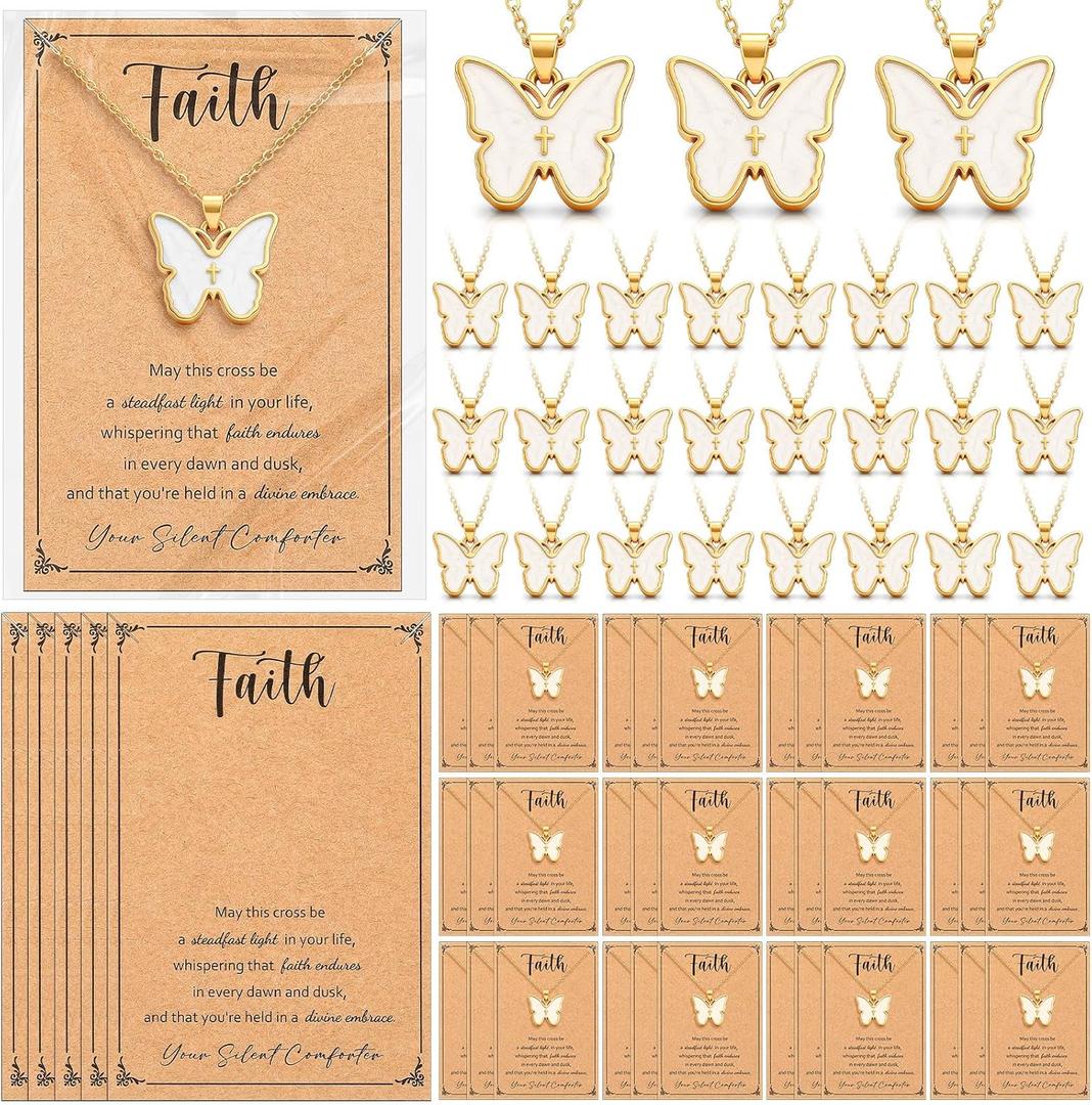 Unittype 20 Sets/40 Sets Christian Necklace Gift Faith Cards Women Mothers Baptism Butterfly Cross Jewelry Bible Verses Cards