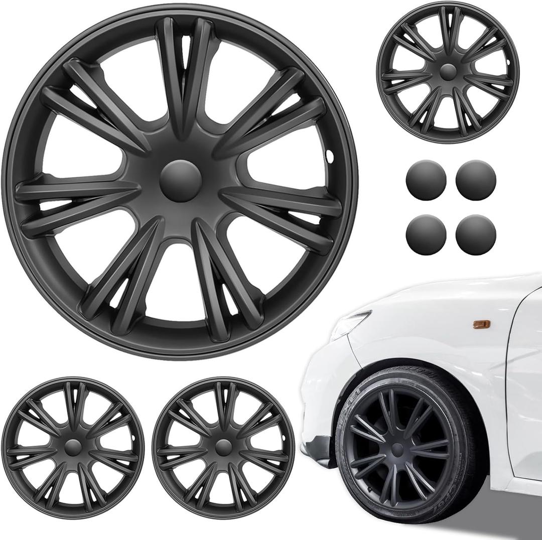 19 Inch Tesla Model Y Wheel Covers 4 Pcs Compatible with Tesla Model Y 2019-2024 Matte Black ABS Hubcaps with Snap Wheel Cover HubCaps Protect Hub 2019-2024