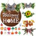 Interchangeable Welcome Sign for Front Door with 4 Seasonal Wreaths and 14 Changeable Icons, Farmhouse Front Door Signs, Door Decoration Porch Decor, Seasonal Wooden Home Sign home dcor (6wood)