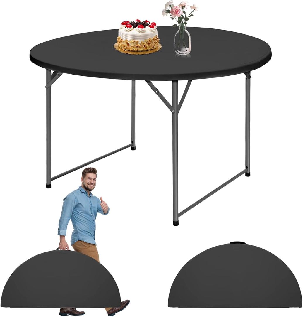 4.5FT Black Round Folding Table Heavy Duty Circle Table for Dining, Picnic, Office Or Card Games Foldable Design for Indoor & Outdoor Use