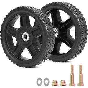 8 Inch Lawn Mower Wheels Kits Universal 8" Push Mower Wheels with 1/2" Bearing, Bolts & Nuts, Plastic Replacement Tires for Most Standard Garden Tiller, Pressure Washer, Handtruck, 2 Pack