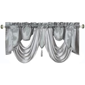 GOHD Valarie Fancy Window Valance, 54 x 18, Taffeta Fabric with Soft Satin Swag, Add Some Royal luxruy Accent to Your Home (Grey)