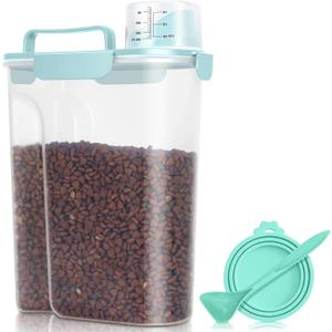 TBMax Pet Dog Cat Food Storage Container 5 to 7 lbs with Can Cover and Mixing Spoon, Airtight Bird Seed Container, Cat Food Storage Dispenser, Kibble Storage Dog Treat Bin -Light Blue