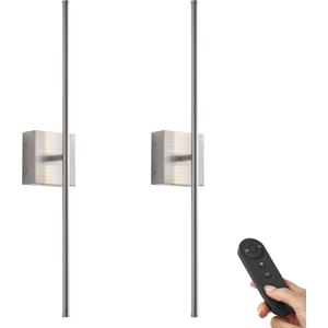 KARTOOSH Battery Operated Wall Sconces with Remote Control, Dimmable Wall Sconces Set of Two, 350Rotate, 3000K LED Nickel Wireless Wall Light for Living Room, Hallway, Bedroom, 28.3 Inch (2 Pack)