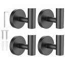 SetSail Towel Hooks for Bathrooms 4 Packs Screw-in Matte Black Bathroom Towel Hook Wall Mounted Stainless Steel Shower Towel Hooks for Coat Hanging, Drill Hole, Missing Screws