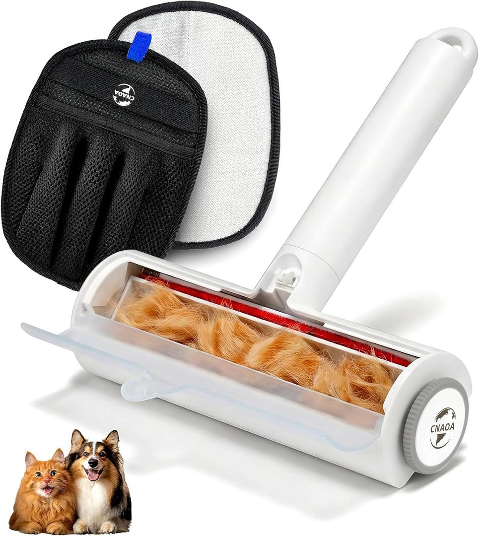 Pet Hair Removal Set, Roller Pet Hair Remover, Pet Hair Removal Glove for Dogs & Cats, Pet Fur Remover for Clothing, Couch, Carpet, Car Seat, Pet Hair Removal Tool -I White