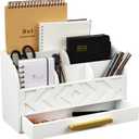 Wooden Desk Organizer Mail Organizer Countertop, Desktop Organizer Mail Sorter Mail Holder Bill Organizer for Desk, Desk Organizers and Accessories for Women (White)