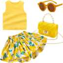 Deerhobbes Design your own Girls' Short Sets - Trendy and Comfortable Summer Outfits for Girls Fashionable Clothing Sets 4pc (3-4 years old, Yellow)