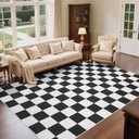 Washable Checkered Rug, 5x7 ft Black and White Rug, Low Pile Area Rugs for Living Room with Non-Slip Backing for Bedroom Playroom Classroom Office Dorm and Kids Room
