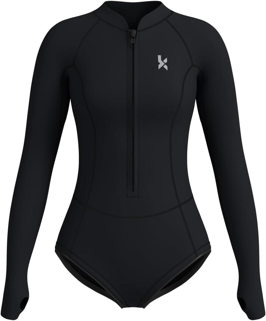 KMT Wetsuit for Women, Womens Long Sleeve Shorty Wet Suits 2mm Front Zipper Springsuit Surfing Surf-wear Diving Swimming Scuba One Piece, Size 12