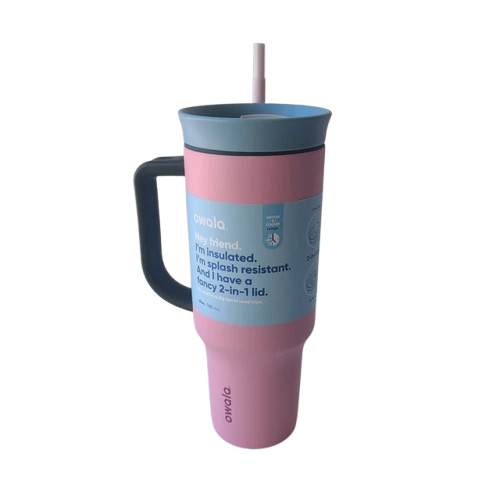 Owala Travel Tumbler Stainless Steel Water Bottle 40 oz Straw Lid w/ Handle Pink