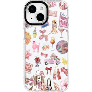 for iPhone 13 Case, Party Time Collage Pattern with Girly Pink Cocktails, Military-Grade Drop Protection, Girly Pink Soft Slim TPU Protective & Camera Protection for Women Girls