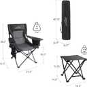 FAIR WIND Oversized Padded Camping Chair with Footrest Stool Set Heavy Duty Support 300 LBS Cooler Bag - Black, Single Pack